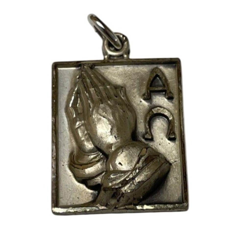 Creed Sterling Silver Serenity Prayer Praying Hands Alpha Omega Pendant Charm